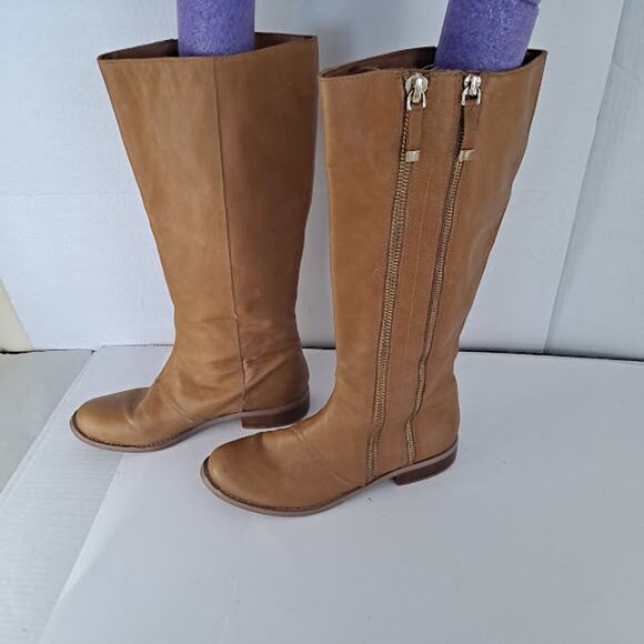 Vintage Tahari Knee Boot 9M Andy Leather Double Zipper Tall Caramel Brown - Picture 12 of 14
